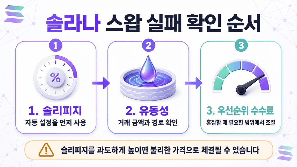 솔라나 스왑 실패 원인과 확인 순서