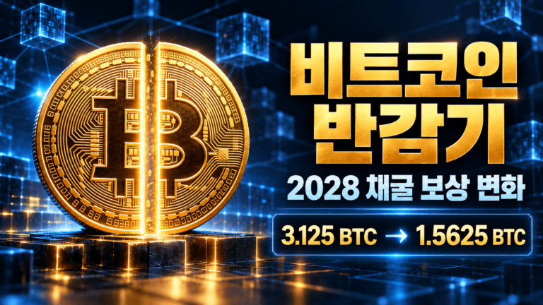 비트코인 반감기와 2028년 채굴 보상 변화를 나타낸 이미지