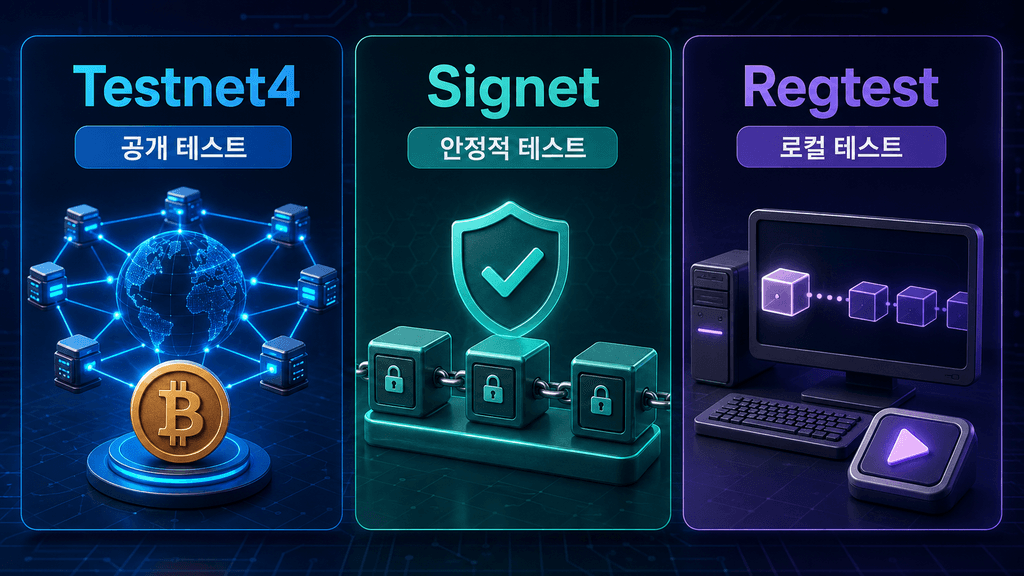 비트코인 Testnet4 Signet Regtest 테스트 환경 차이