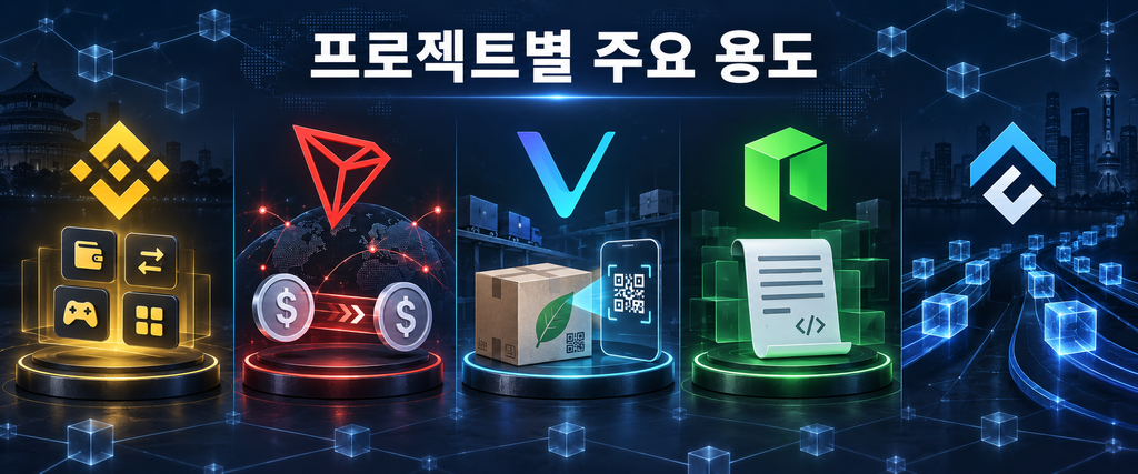 중국 암호화폐 프로젝트 5가지의 주요 용도 비교