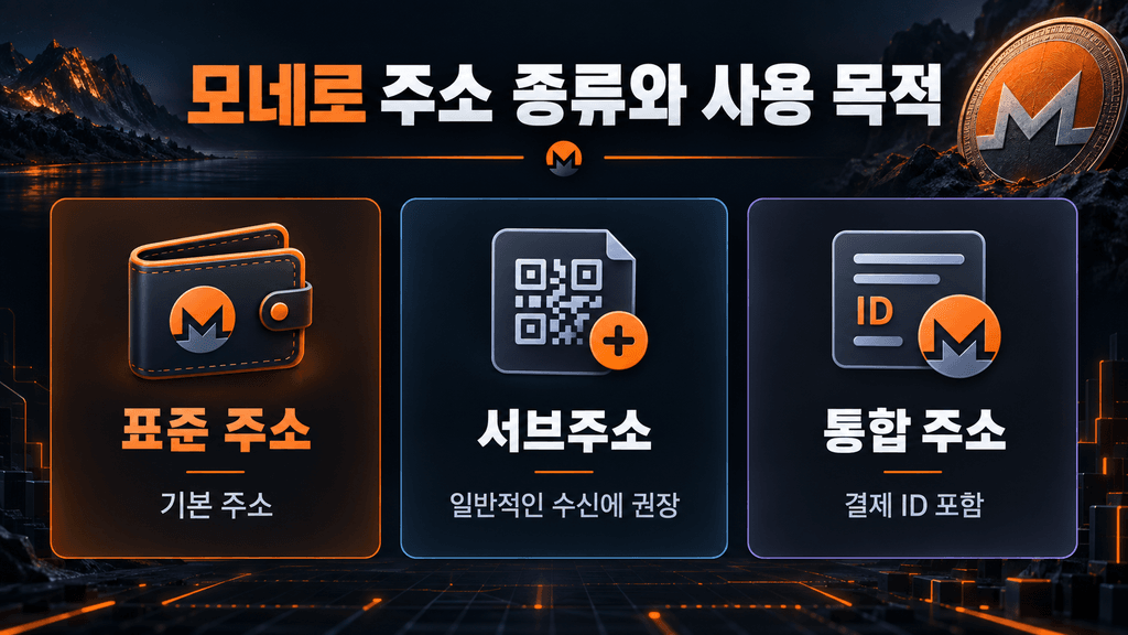 모네로 표준 주소와 서브주소 및 통합 주소의 사용 목적