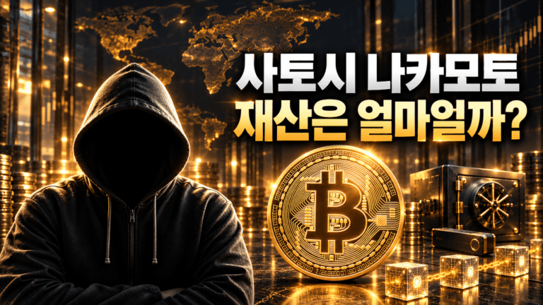 사토시 나카모토를 상징하는 익명의 인물과 비트코인 및 금고